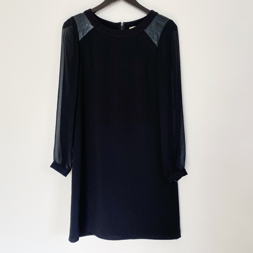 NWT CREMIEUX Black Shift Sheer Sleeves Leather 2